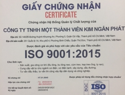 chứng chỉ iso 9001:2015 kim ngân phát